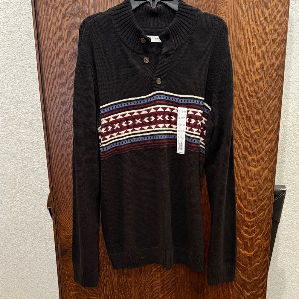 Sonoma Men's Black Sweater with Patterned Stripe